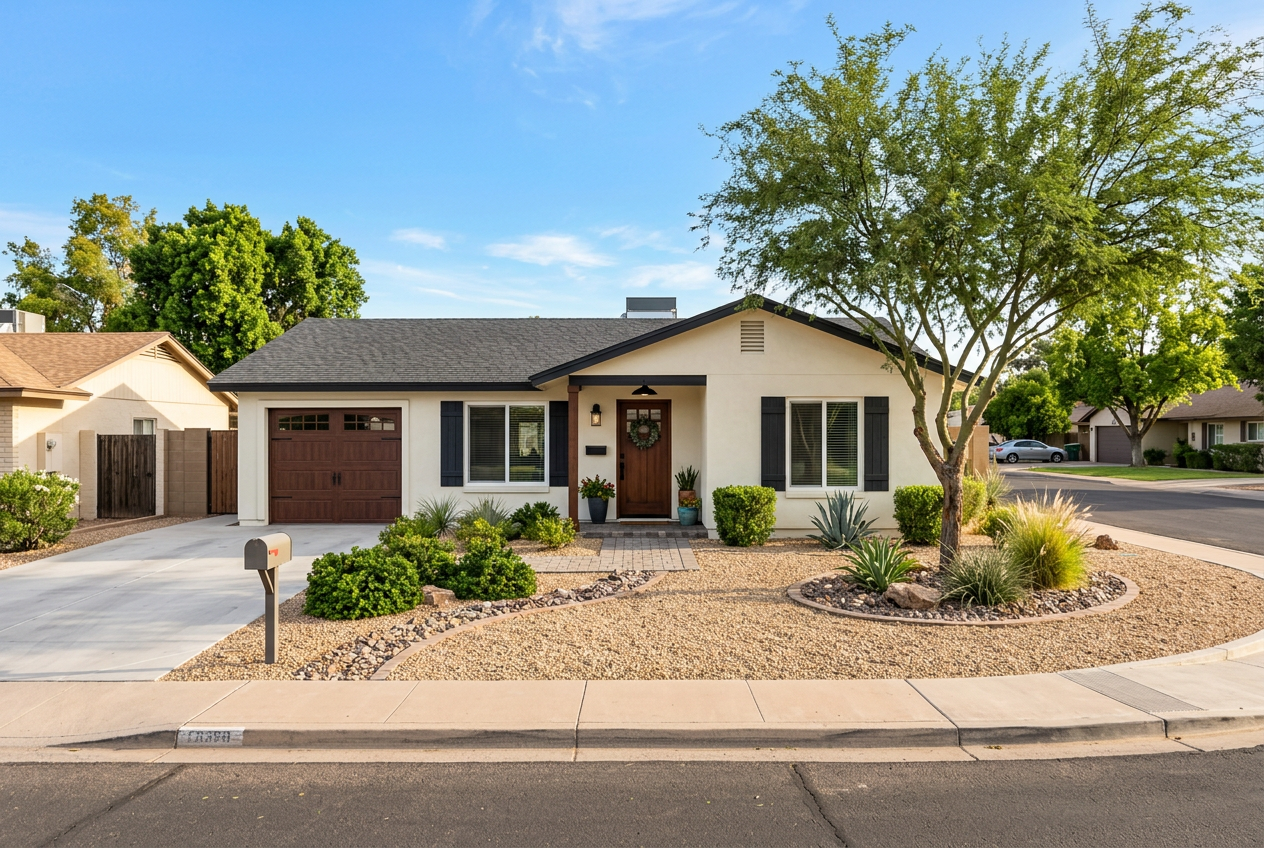 Home after — renovated, fresh landscaping
