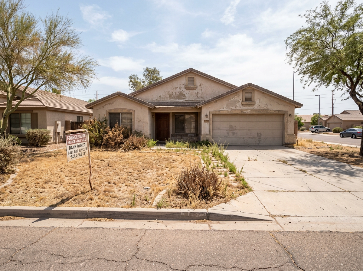 Foreclosed Chandler AZ home before cash purchase — dead lawn, distressed exterior