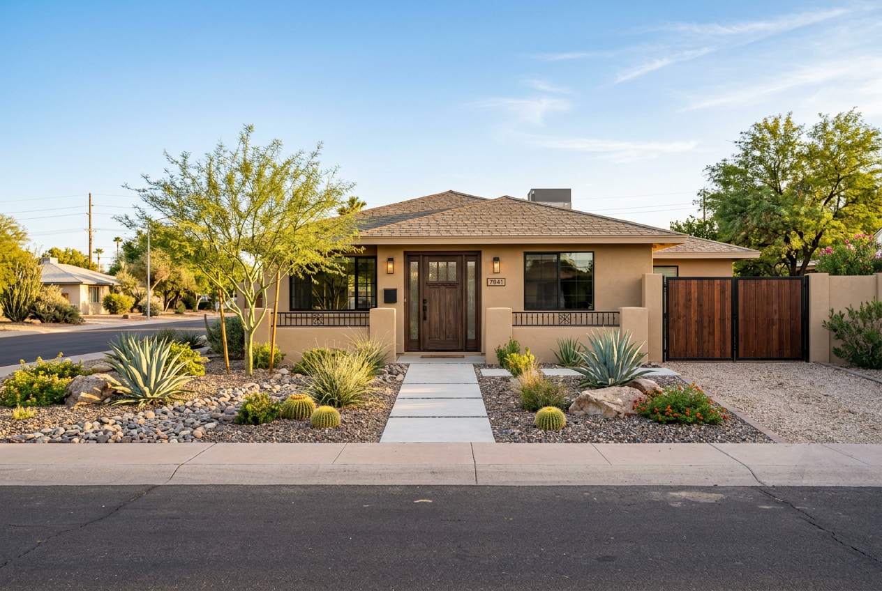 Home after — fresh paint, desert landscaping