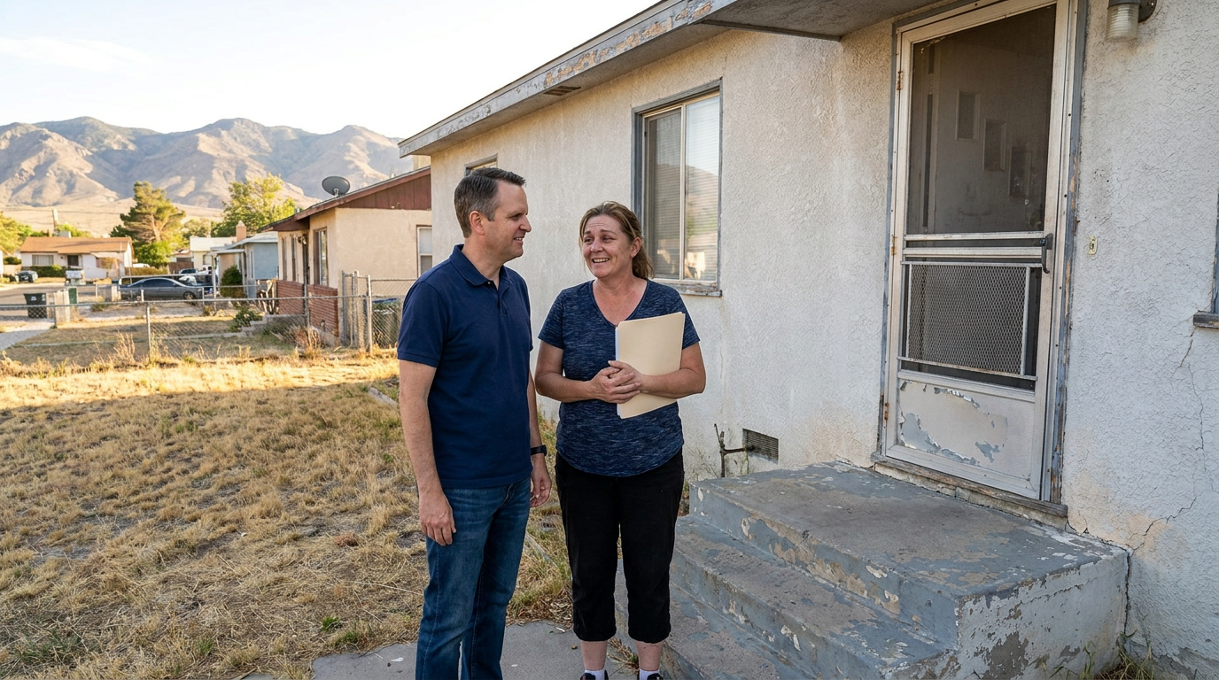 Scott Durham talking with a homeowner outside their Arizona home — real, no middlemen
